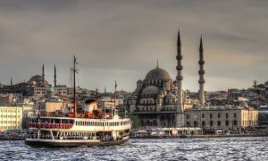 A ferry and a mosque on the bosphorus, Asia and New City Tour Istanbul, Okeanos Travel