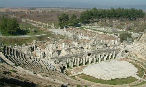 A photo of the grand theatre in Ephesus Ancient taken on the Full Day Ephesus & Terrace Houses Tour from Izmir– Okeanos Travel