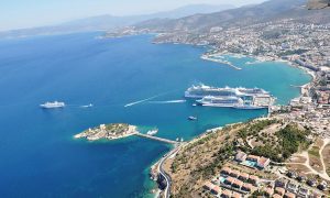 Aerial photo of Kusadasi city and the port from the Ephesus Tour
